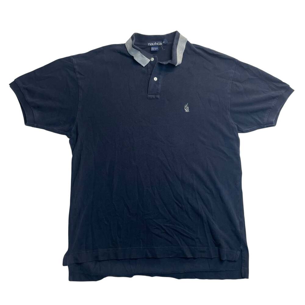 Nautica Men’s Large Navy Blue Polo Shirt Short Sleeve Sailboat Logo Cotton